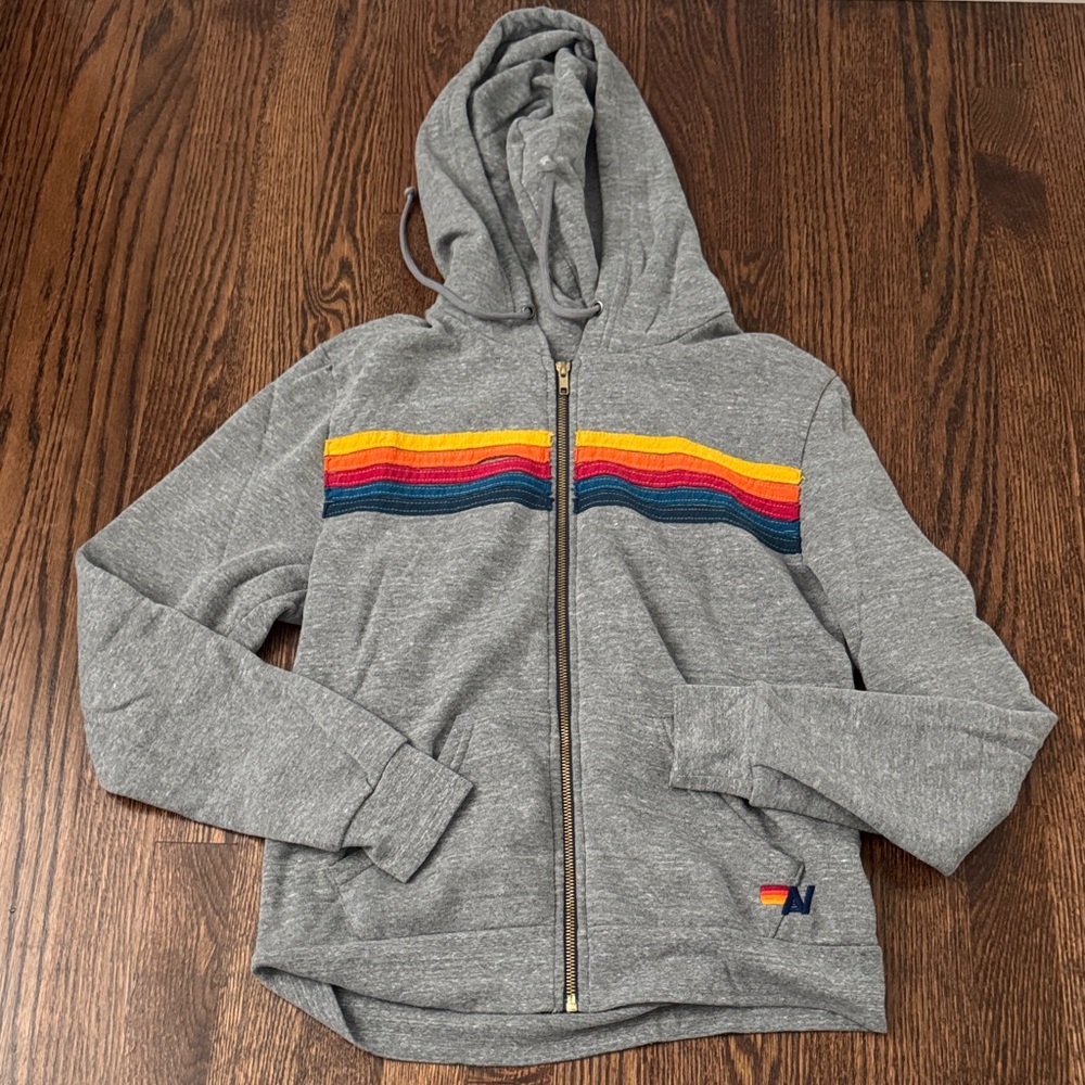 Aviator Nation Gray 5 Stripe Zip Up sz Medium